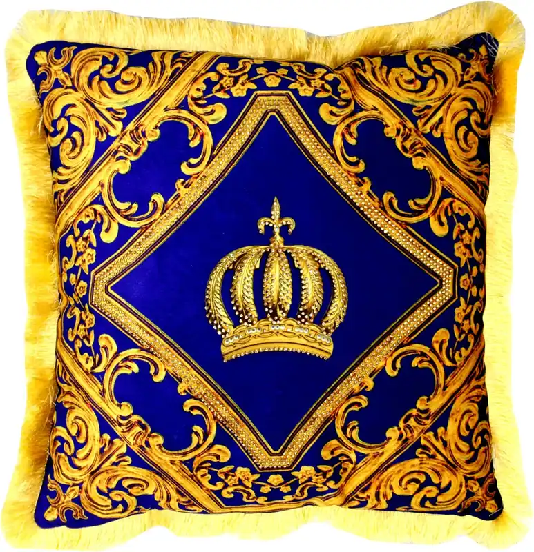 Super-Preis Almohada Harald Glööckler Pompöös de Casa Padrino - corona de lujo azul real / dorada con pedrería - almohada decorativa barroca deco de lujo
