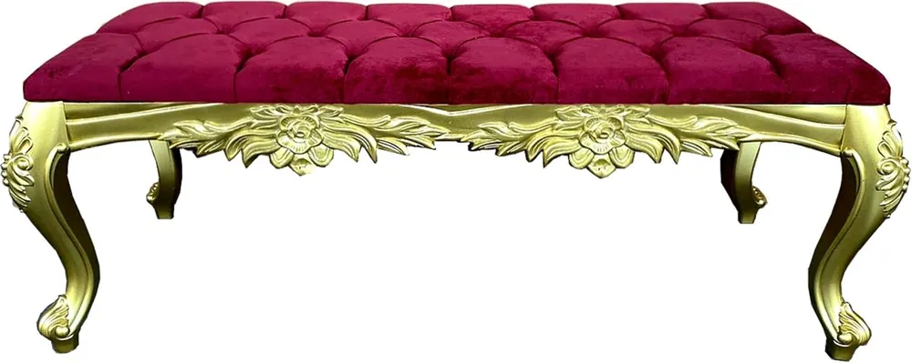 Casa Padrino banco barroco rojo burdeos / oro - Banco de madera maciza hecho a mano en estilo barroco - Muebles Barrocos Aktuell