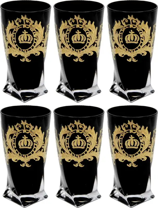 Sichere Zahlung Pompöös by Casa Padrino conjunto de vasos de agua de lujo negro / oro Ø 8 x A. 13,5 cm - Vasos de agua con baño de oro de 24 quilates - Vasos pomposos diseñados por Harald Glööckler