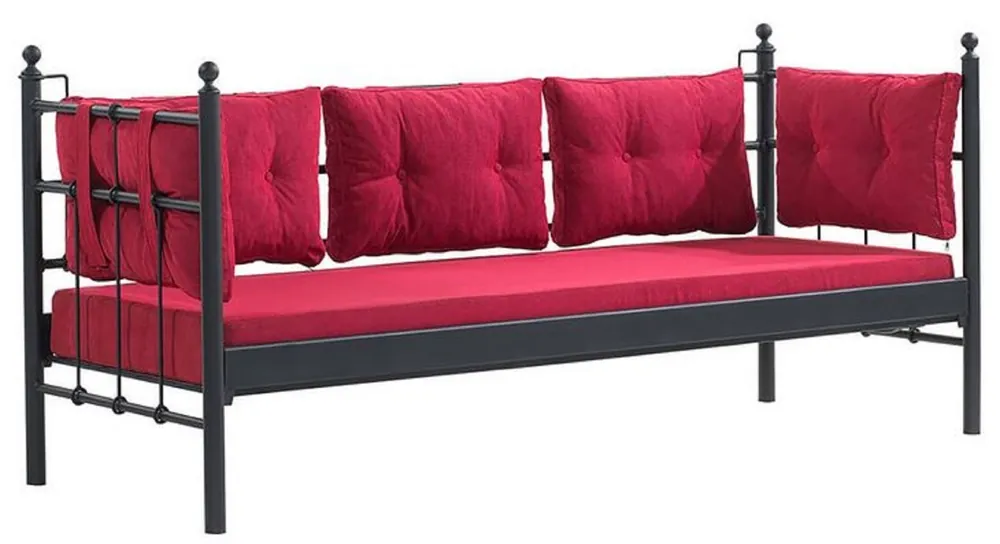 Sonderaktion Casa Padrino sofá de jardín Art Nouveau negro / rojo burdeos 200 x 70 x A. 92 cm - Sofá de Jardín - Sofá de Terraza - Muebles de Jardín y Terraza
