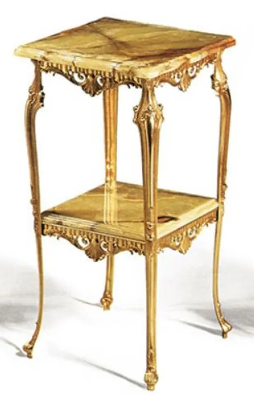 Neu Casa Padrino mesa auxiliar barroco de lujo oro / beige 40 x 40 x A. 72 cm - Mesa de latón noble con tapas de mármol - Muebles de salón barrocos - Calidad de Lujo