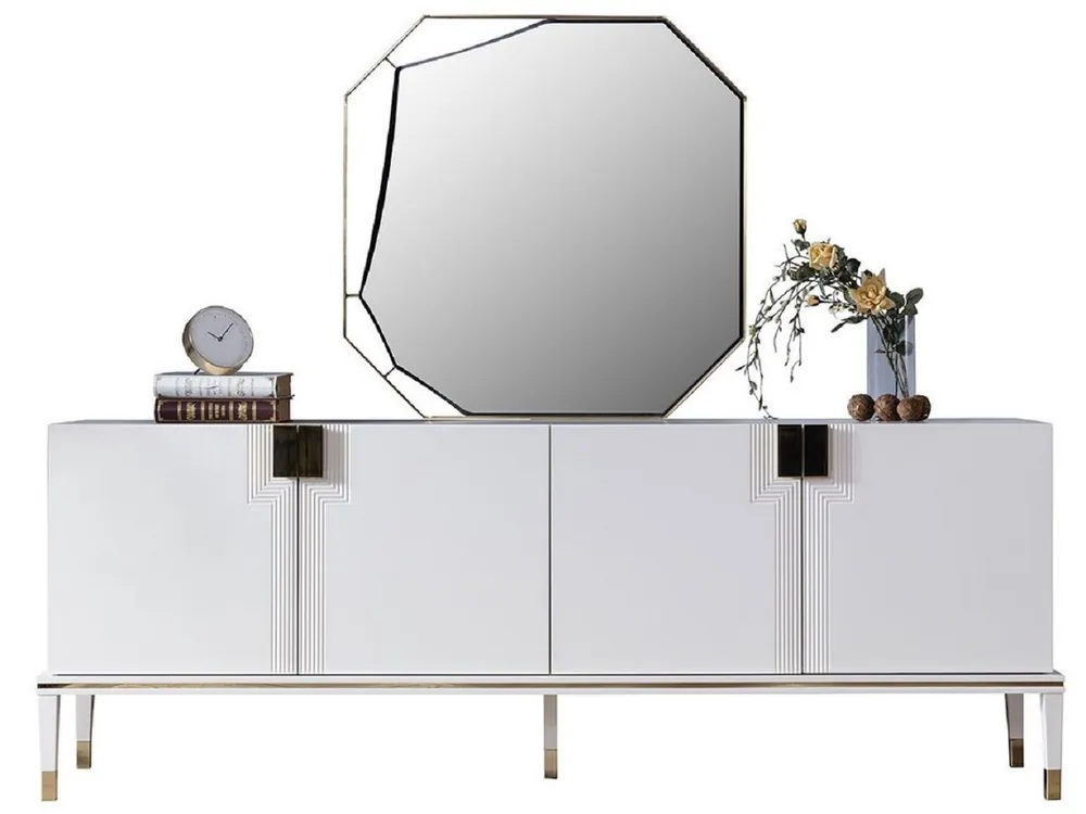 Casa Padrino conjunto de muebles de lujo blanco / oro - 1 Aparador con 4 Puertas y 1 Espejo - Muebles modernos de madera maciza - Colección de Lujo Mega-Angebot