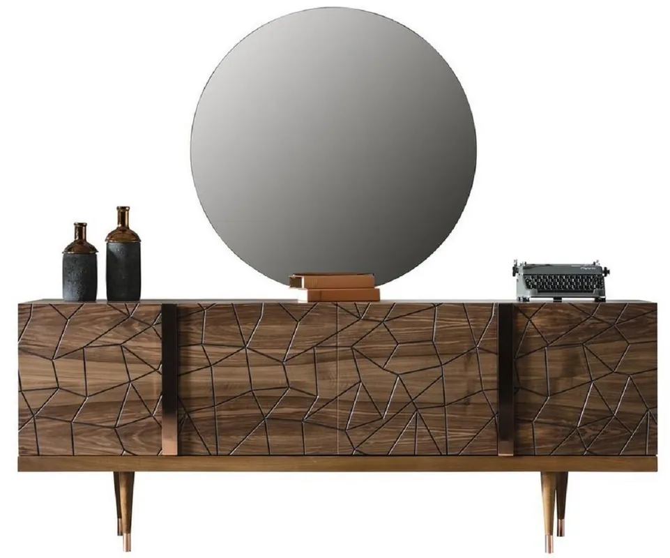 Neue Kollektion Casa Padrino conjunto de muebles de lujo marrón / cobre - 1 Aparador con 4 Puertas y 1 Espejo - Muebles modernos de madera maciza - Colección de Lujo