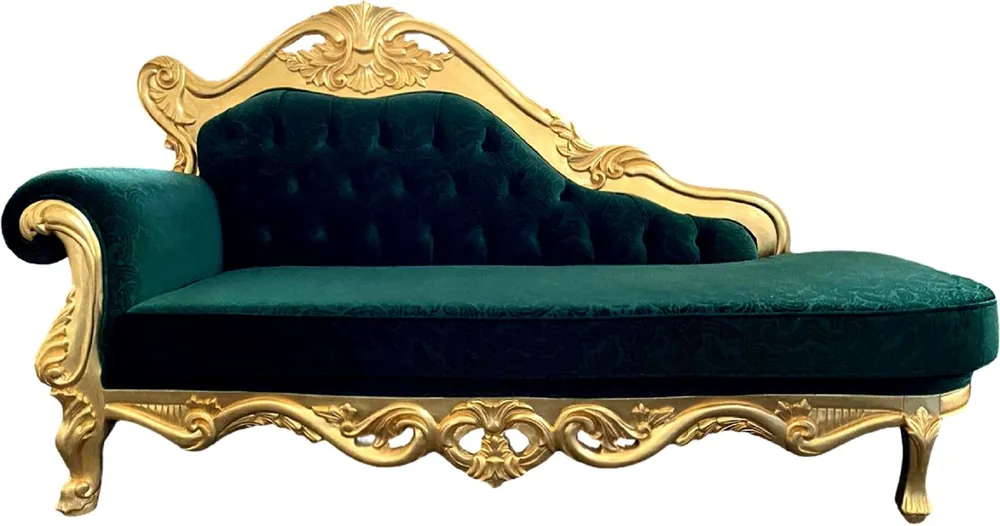 Casa Padrino chaise longue boulle barroco de lujo verde / oro - Chaise longue de madera maciza hecha a mano con terciopelo fino y patrón elegante - Muebles Barrocos - Noble y Espléndido Meistverkauft