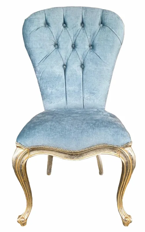 Wochenendangebot Casa Padrino silla de comedor barroco de lujo azul claro / oro - Silla de madera maciza hecha a mano - Silla de cocina de estilo barroco - Muebles de comedor barrocos