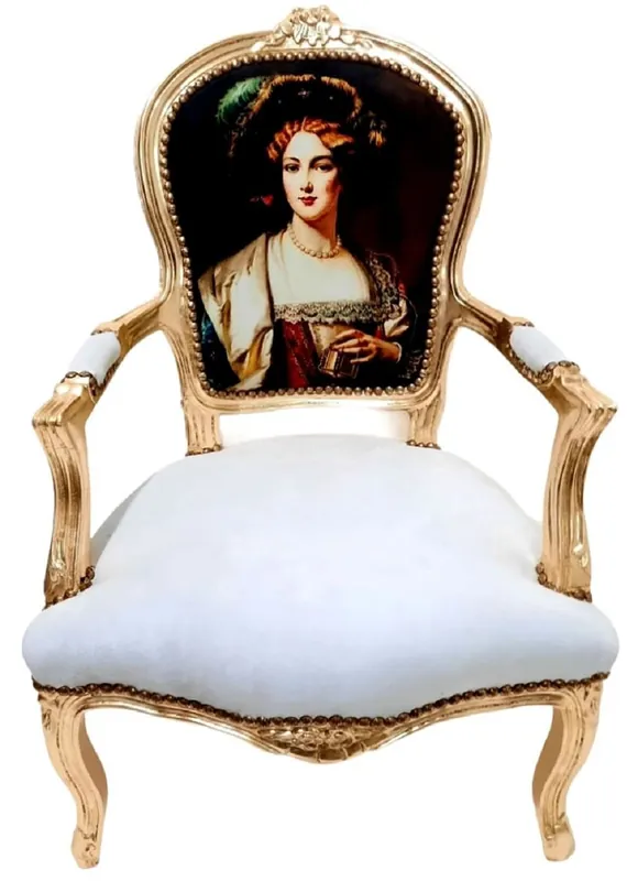 Solange Der Vorrat Reicht Casa Padrino sillón de salón barroco dama blanco / oro - Silla de estilo antiguo hecha a mano con reposabrazos - Muebles de estilo barroco