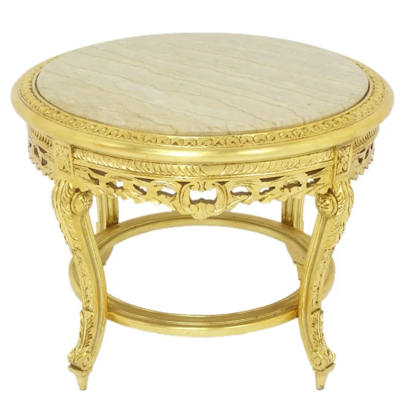 Garantierte Lieferung Gran mesa auxiliar barroca Casa Padrino con tapa de mármol oro / crema Ø 70 x H. 45 cm - mesa redonda de estilo antiguo - muebles de salón barrocos
