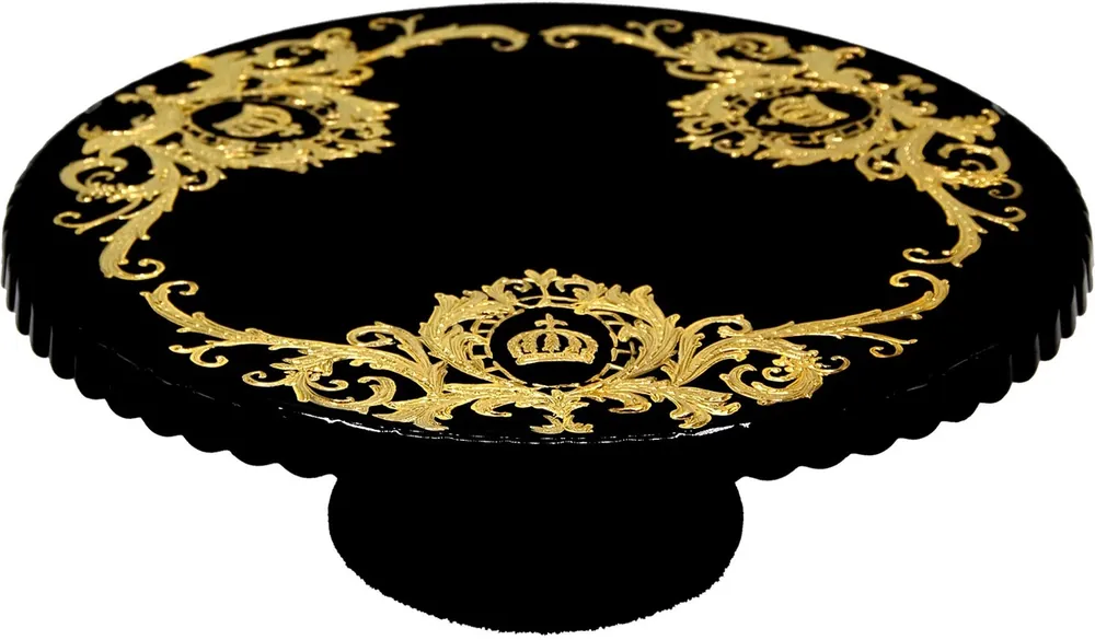 Pompöös by Casa Padrino plato de pastel de lujo con baño de oro de 24 quilates negro / oro Ø 32 x A. 11,5 cm - Plato de pastel Pompöös diseñado por Harald Glööckler Sale