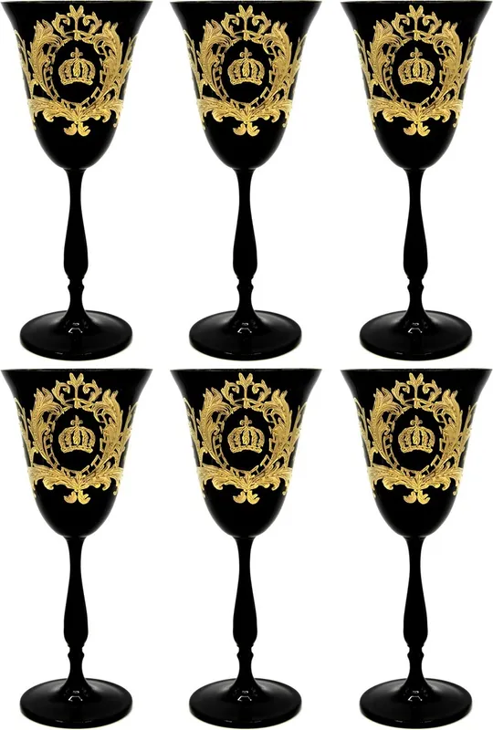 Sonderangebot Pompöös by Casa Padrino conjunto de copas de vino blanco de lujo con baño de oro de 24 quilates negro / oro Ø 8,7 x A. 20,3 cm - Copas de vino pomposas diseñadas por Harald Glööckler