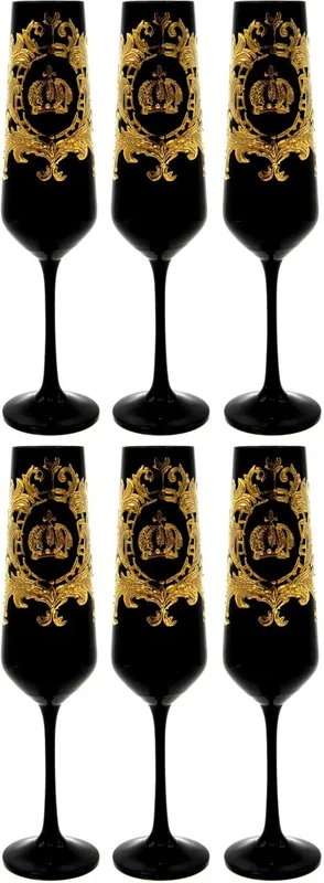 Highlight Pompöös by Casa Padrino conjunto de copas de champán de lujo negro / oro Ø 6 x A. 25 cm - Copas de champán con baño de oro de 24 quilates - Copas pomposas diseñadas por Harald Glööckler