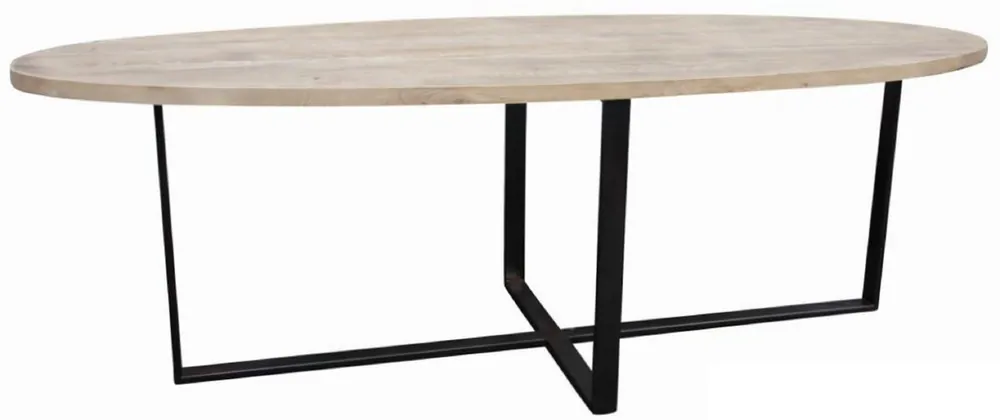 Top-Angebot Casa Padrino mesa de comedor de madera maciza de lujo natural / negro 280 x 90 x A. 78 cm - Mesa de cocina ovalada con tablero de roble y estructura de metal - Muebles de comedor