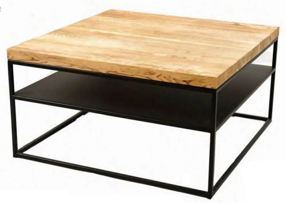 Billig Casa Padrino mesa de centro de lujo natural / negro 80 x 80 x A. 40 cm - Mesa de salón moderna con tablero de madera maciza - Muebles de salón de lujo