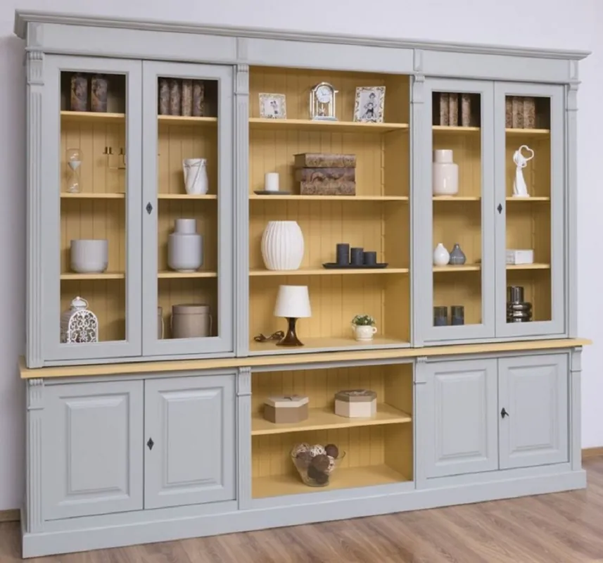Meistverkauft Casa Padrino armario de sala de estar estilo campestre gris / amarillo 286 x 51 x A. 228 cm - Armario de madera maciza - Armario de libros - Muebles de estilo campestre