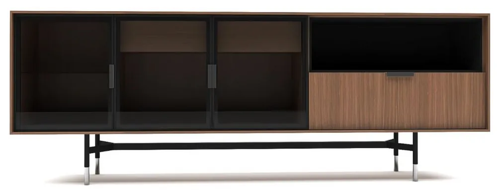 Super-Preis Casa Padrino aparador de lujo marrón / negro / plata 224 x 50 x A. 80 cm - Armario de la sala de estar moderno de madera maciza - Muebles de salón de lujo