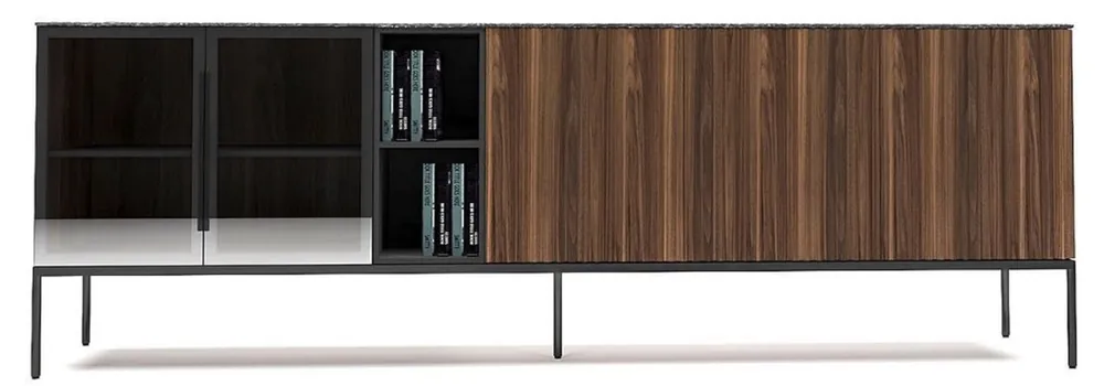 Casa Padrino aparador de lujo marrón / negro / blanco 235 x 50 x A. 83 cm - Armario de la sala de estar moderno de madera maciza - Muebles de salón de lujo Mega-Angebot