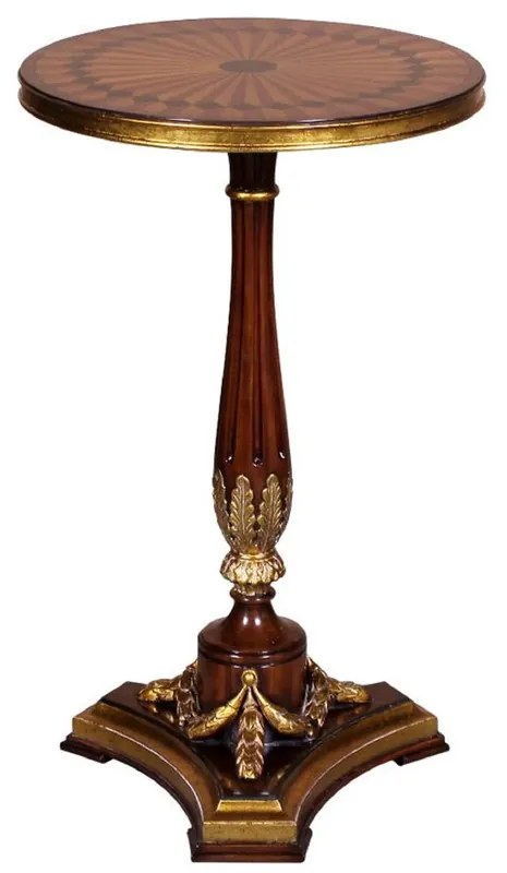 Casa Padrino mesa auxiliar barroco de lujo marrón / oro Ø 40 x A. 65 cm - Mesa redonda de caoba de estilo barroco - Muebles Barrocos Echt