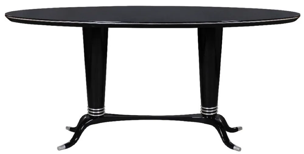 Kracherpreis Casa Padrino mesa de comedor de lujo negro / plata 176 x 87 x A. 78 cm - Mesa de comedor ovalada de madera maciza - Muebles de comedor modernos - Colección de Lujo