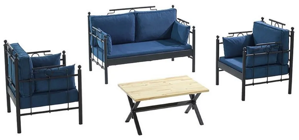Jetzt Bestellen Casa Padrino Art Nouveau Conjunto de Muebles de Jardín Azul / Negro - 1 Sofá y 2 Sillones y 1 Mesa - Muebles de Jardín y Patio Art Nouveau