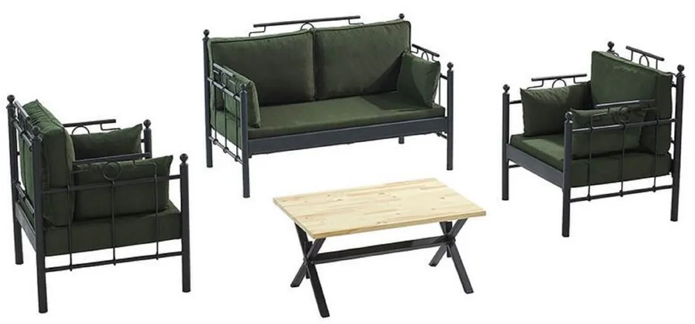 Neue Ware Casa Padrino Art Nouveau Conjunto de Muebles de Jardín Verde Oscuro / Negro - 1 Sofá y 2 Sillones y 1 Mesa - Muebles de Jardín y Patio Art Nouveau