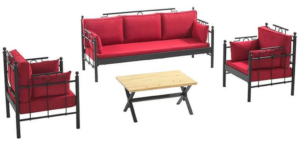 Casa Padrino Art Nouveau Conjunto de Muebles de Jardín Rojo Burdeos / Negro - 1 Sofá y 2 Sillones y 1 Mesa - Muebles de Jardín y Patio en Estilo Art Nouveau Sichere Zahlung