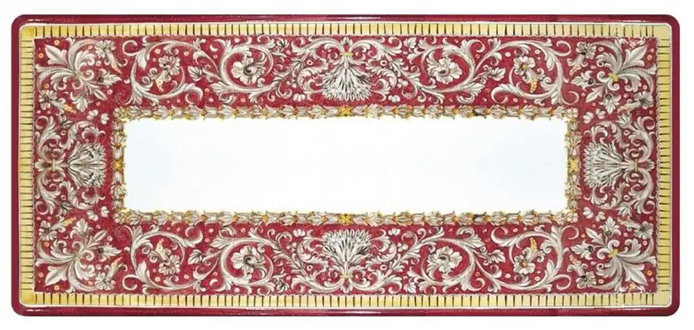 Saisonangebot Casa Padrino mesa de comedor Art Nouveau de lujo blanco / rojo / gris / amarillo / negro - Mesa de jardín con tablero pintado a mano y estructura de metal - Muebles de Sala de Estar Jardín Patio
