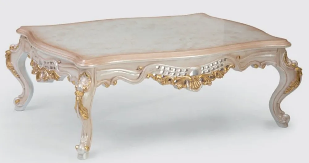 Jetzt Kaufen Casa Padrino mesa de salón barroco de lujo crema / oro 140 x 90 x A. 55 cm - Mesa de centro noble de madera maciza en estilo barroco - Muebles de Salón Barrocos