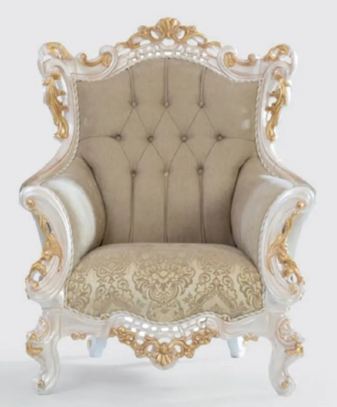 Casa Padrino sillón barroco de lujo greige / blanco / oro 100 x 80 x A. 125 cm - Sillón de salón hecho a mano con patrón elegante - Muebles de salón barrocos - Noble y Magnífico Abverkauf