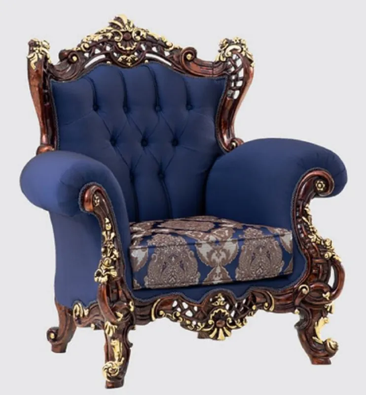Online Kaufen Casa Padrino sillón barroco de lujo azul / marrón oscuro / oro 110 x 95 x A. 121 cm - Magnífico sillón de salón con patrón elegante - Muebles Barrocos