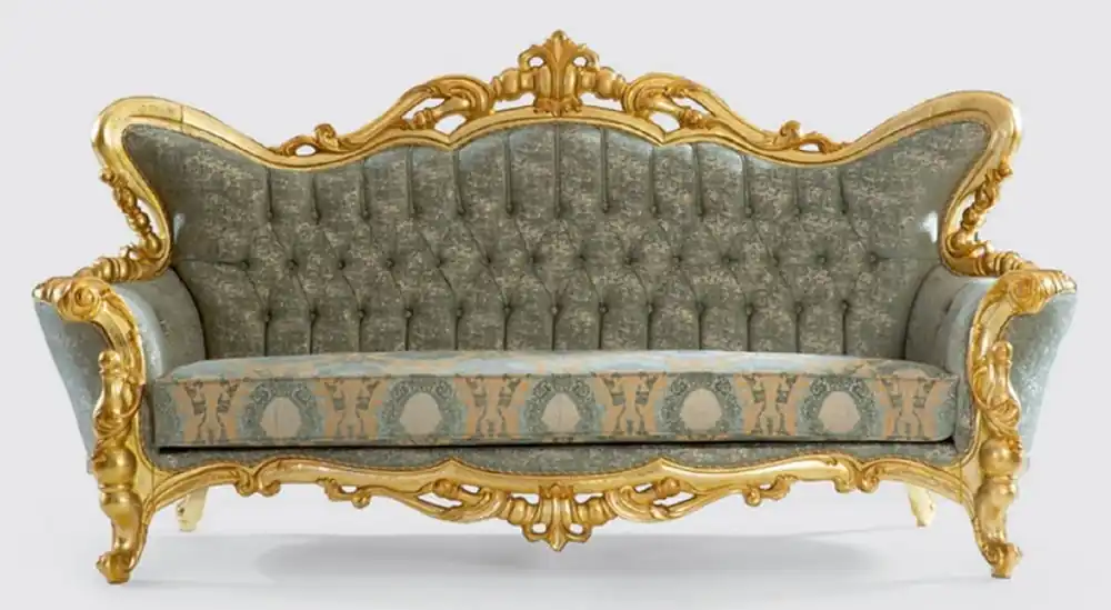 Finale Aktion Casa Padrino sofá barroco de lujo verde / oro 245 x 90 x A. 126 cm - Sofá de salón hecho a mano con patrón elegante - Muebles de salón barrocos - Noble y Magnífico