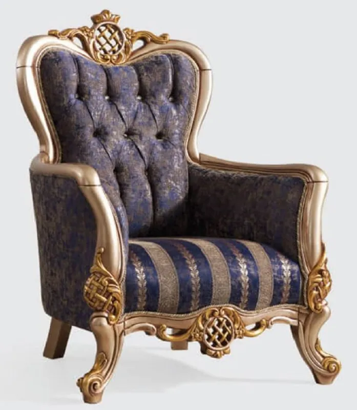 Casa Padrino sillón barroco de lujo azul / plata / oro 95 x 75 x A. 120 cm - Magnífico sillón de salón con patrón elegante - Muebles Barrocos Heißes Angebot