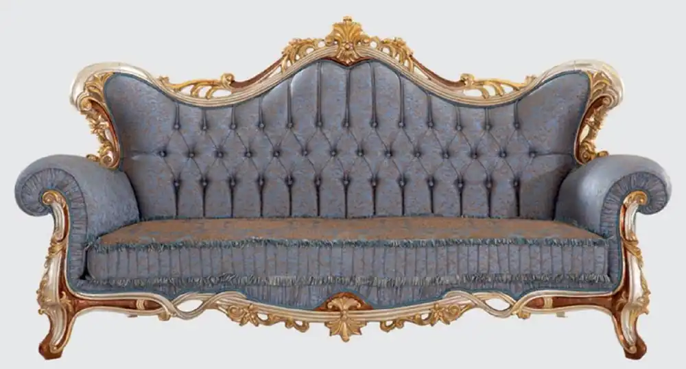 Preis Gesenkt Casa Padrino sofá barroco de lujo azul / cobre / plata / marrón / oro 255 x 100 x A. 128 cm - Magnífico sofá de salón con patrón elegante - Muebles de estilo barroco