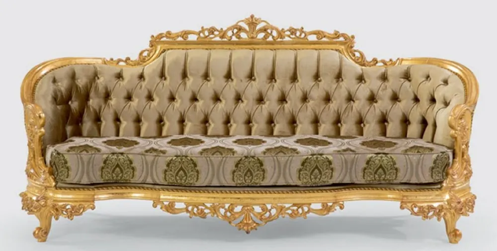 Casa Padrino sofá barroco de lujo verde / gris / oro 235 x 95 x A. 110 cm - Sofá de salón hecho a mano con patrón elegante - Muebles de salón barrocos - Noble y Magnífico Heißes Angebot