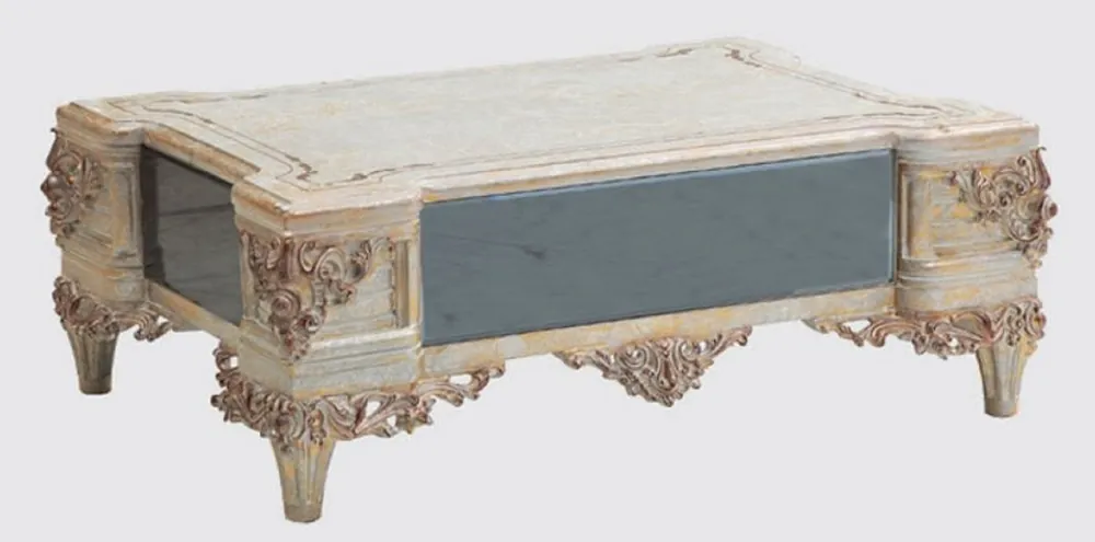 Casa Padrino mesa de salón barroco de lujo crema / cobre / azul / oro 120 x 85 x A. 45 cm - Mesa de centro noble de madera maciza en estilo barroco - Muebles de Salón Barrocos Markenware