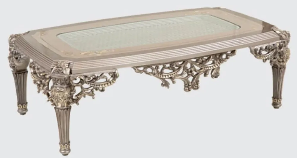 Markenware Casa Padrino mesa de centro barroco de lujo plata / oro 135 x 80 x A. 45 cm - Mesa de salón de madera maciza hecha a mano en estilo barroco - Muebles Barrocos