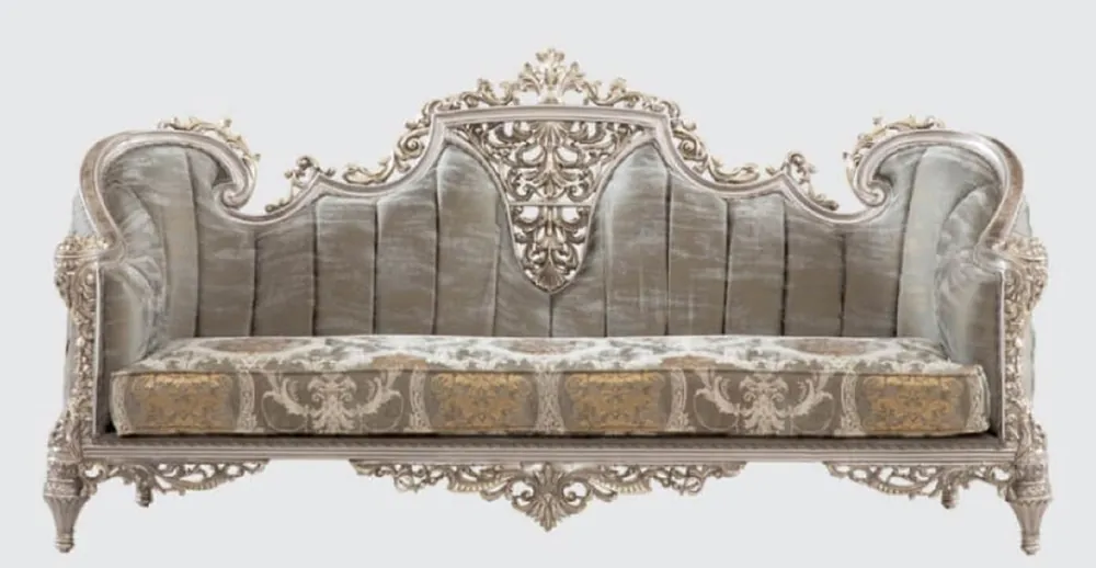 Nur Heute Casa Padrino sofá barroco de lujo gris / plata / oro 240 x 90 x A. 120 cm - Magnífico sofá de salón con patrón elegante - Muebles de estilo barroco