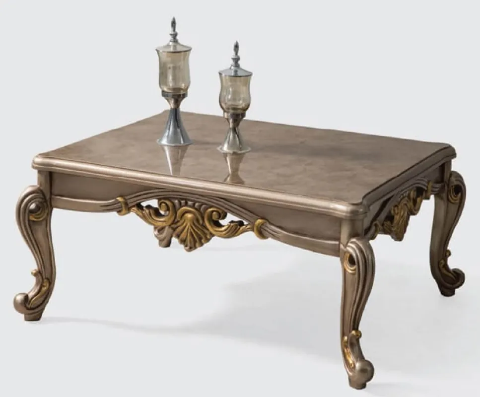 Casa Padrino mesa de centro barroco de lujo plata gris / oro 110 x 80 x A. 52 cm - Mesa de salón de madera maciza hecha a mano en estilo barroco - Muebles Barrocos Top-Angebot