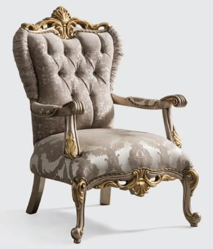 Sonderaktion Casa Padrino sillón barroco de lujo gris / plata gris / oro 85 x 90 x A. 120 cm - Magnífico sillón de salón con patrón elegante - Muebles Barrocos