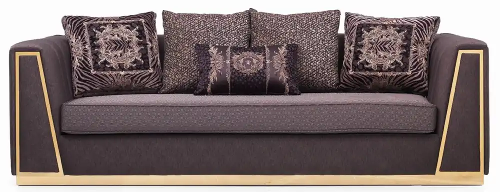 Casa Padrino sofá de sala de estar de lujo con cojines decorativos púrpura / oro 240 x 92 x A. 78 cm - Muebles de salón de lujo Neue Kollektion