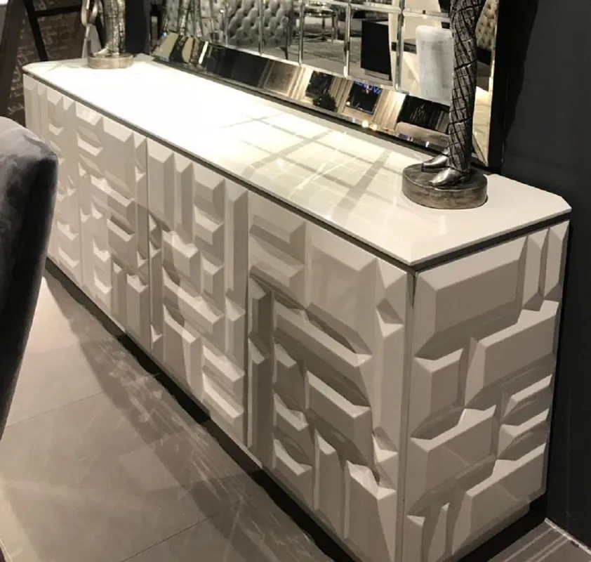 Casa Padrino aparador de lujo blanco / plata 220 x 45 x A. 75 cm - Armario noble de madera maciza con 4 puertas - Muebles de Lujo - Calidad de Lujo Online Kaufen