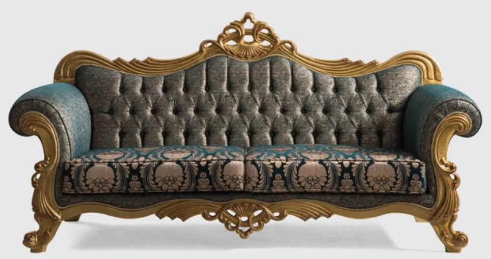 Neue Kollektion Casa Padrino sofá barroco de lujo verde / oro 240 x 90 x A. 125 cm - Sofá de salón hecho a mano con patrón elegante - Muebles de salón barrocos - Noble y Magnífico
