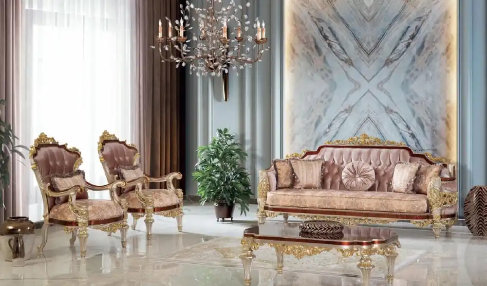 Casa Padrino conjunto de sala de estar barroco de lujo rosa / marrón / plata / oro - 2 Sofás y 2 Sillones y 1 Mesa de Centro - Muebles de salón hechos a mano en estilo barroco - Noble y Magnífica Neue Kollektion