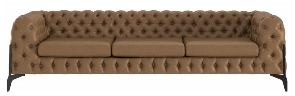 Echt Casa Padrino Sofá Chesterfield de Lujo de Cuero Marrón / Negro 269 x 91 x A. 62 cm - Sofá de Sala de Estar - Muebles de Sala de Estar Chesterfield