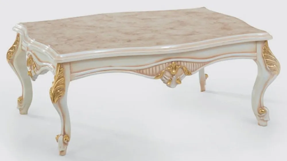Super-Preis Casa Padrino mesa de salón barroco de lujo beige / blanco / oro 116 x 90 x A. 50 cm - Mesa de centro noble de madera maciza en estilo barroco - Muebles de Salón Barrocos