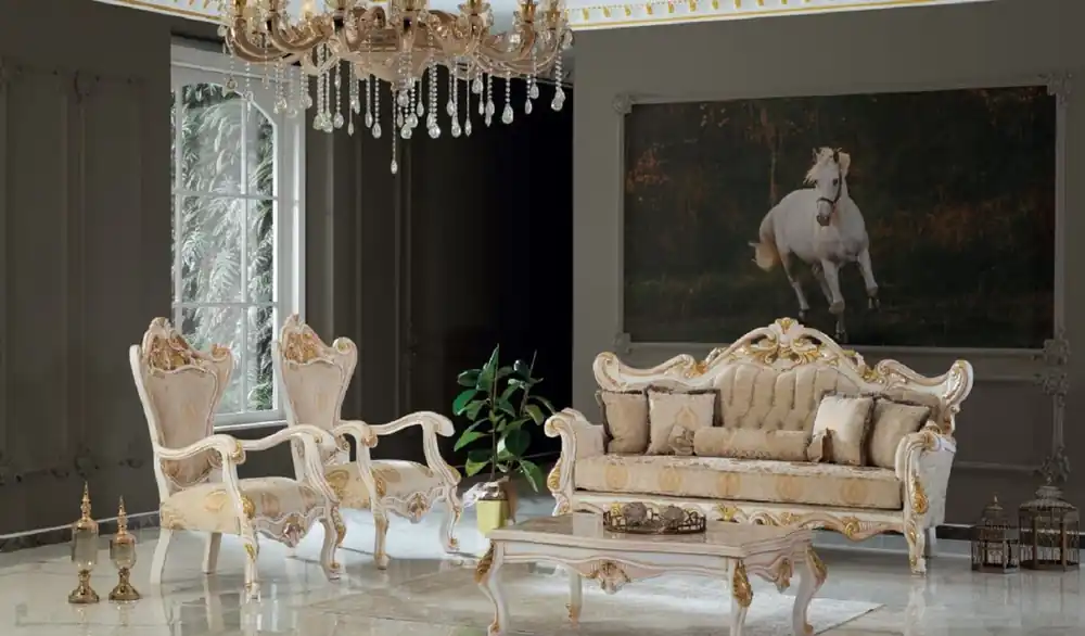 Casa Padrino conjunto de sala de estar barroco de lujo beige / blanco / oro - 2 Sofás y 2 Sillones y 1 Mesa de Centro - Muebles de salón hechos a mano en estilo barroco - Noble y Magnífico Neu Im Sortiment