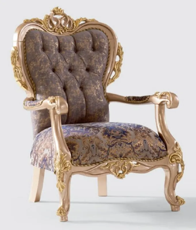 Casa Padrino sillón barroco de lujo violeta / gris / oro 80 x 90 x A. 123 cm - Sillón de salón hecho a mano con patrón elegante - Muebles de salón barrocos - Noble y Magnífico Begrenztes Angebot