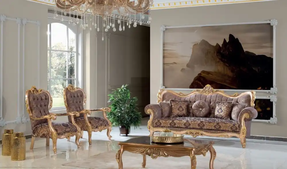 Bestseller Casa Padrino conjunto de sala de estar barroco de lujo violeta / gris / oro - 2 Sofás y 2 Sillones y 1 Mesa de Centro - Muebles de salón hechos a mano en estilo barroco - Noble y Magnífico