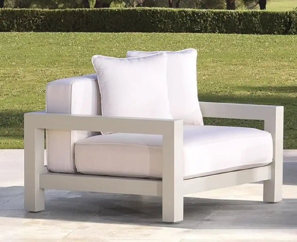 Jetzt Kaufen Casa Padrino sillón de jardín de lujo con cojines blanco / arena 101 x 100 x A. 72 cm - Muebles de Hotel de Terraza de Jardín - Calidad de Lujo