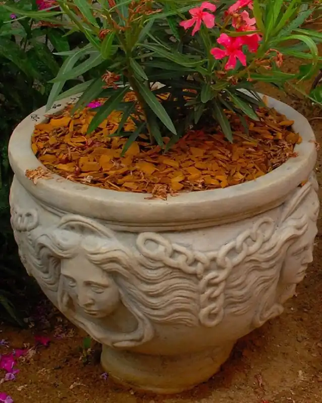 Casa Padrino Maceta Art Nouveau Gris Ø 56 x A. 47 cm - Macetero Redondo - Decoración de Jardín y Terraza Barroco y Art Nouveau Must-Have