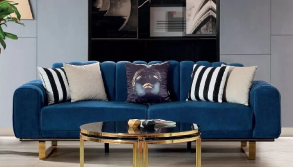 Casa Padrino sofá de lujo azul / negro / oro 240 x 100 x A. 85 cm - Sofá de salón moderno - Muebles de salón de lujo Top-Seller