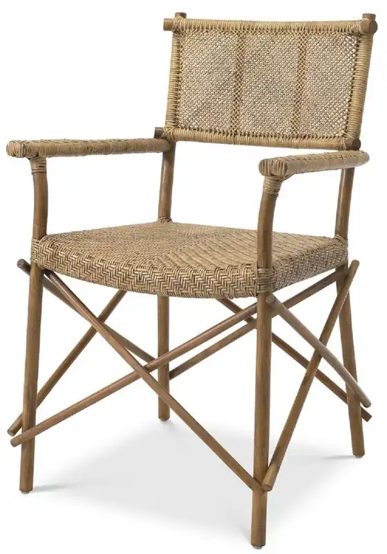 Casa Padrino silla de comedor de lujo natural 58,5 x 55,5 x A. 91,5 cm - Silla de madera maciza con reposabrazos y ratán tejido a mano - Muebles de comedor de lujo Expressversand